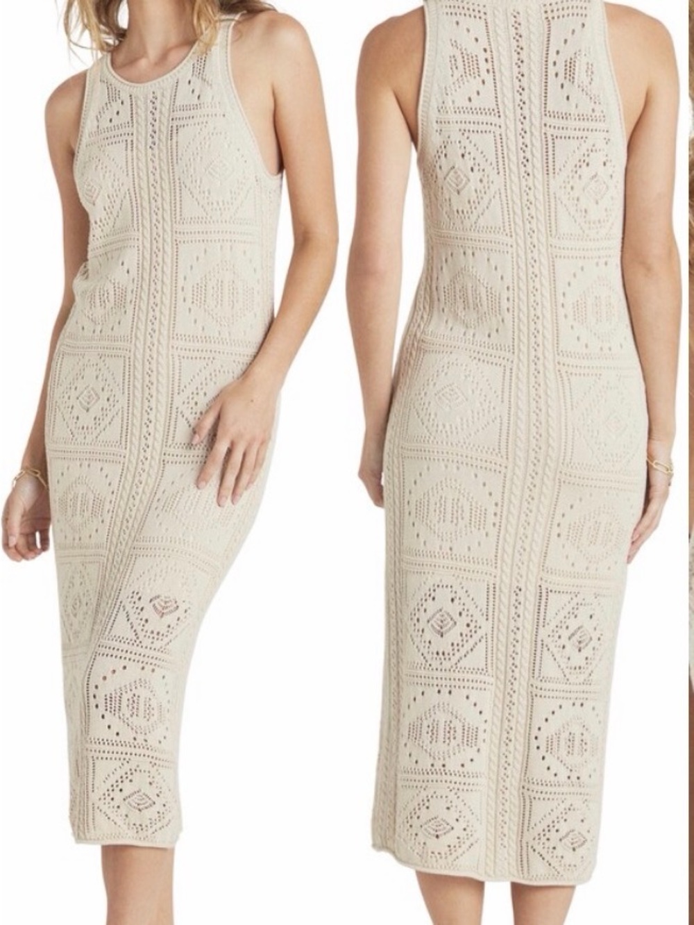 Sleeveless Crochet Midi Dress in Cream